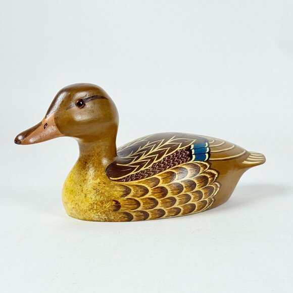 Vintage Handcrafted Wooden Mallard Duck Decoy Detailed Display Decor Office Deco - Picture 1 of 10